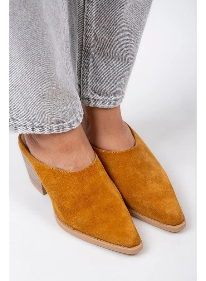 Manijero  Stella Women's Genuine Leather Western Mustard - Suede Slippers - Yellow for Women | Best Price UAE