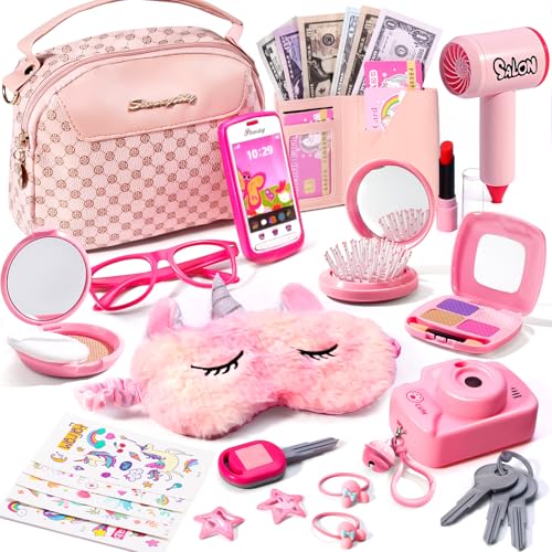 WESAYEE Little Girl Purse with Pretend Makeup for Toddler 35Princess Pretend Play Toys for Ages 57Kids Fake Makeup Sets Includes Toddler Purse Phone CameraBaby Girl Birthday Gift 46 68 - Image 1