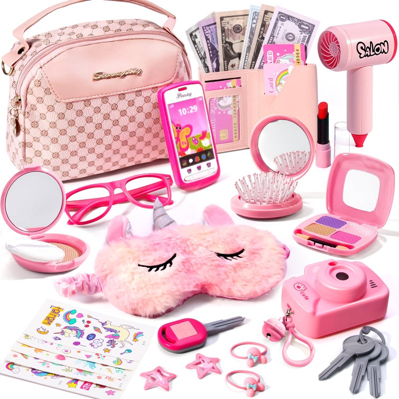 WESAYEE Little Girl Purse with Pretend Makeup for Toddler 35Princess Pretend Play Toys for Ages 57Kids Fake Makeup Sets Includes Toddler Purse Phone CameraBaby Girl Birthday Gift 46 68 - Image 3
