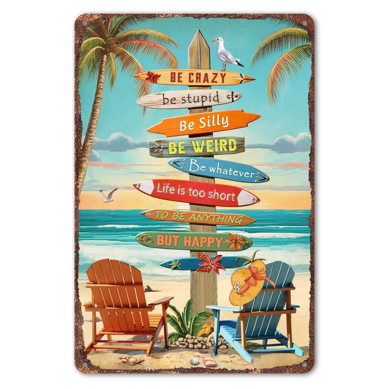 CrazySign Tropical Beach Sign 12x8 Inch Colorful Surfboard Art for Home Office Beach House Small Beach Decor280 - Image 2