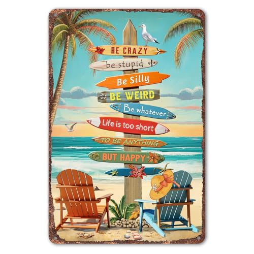CrazySign Tropical Beach Sign 12x8 Inch Colorful Surfboard Art for Home Office Beach House Small Beach Decor280 - Image 1