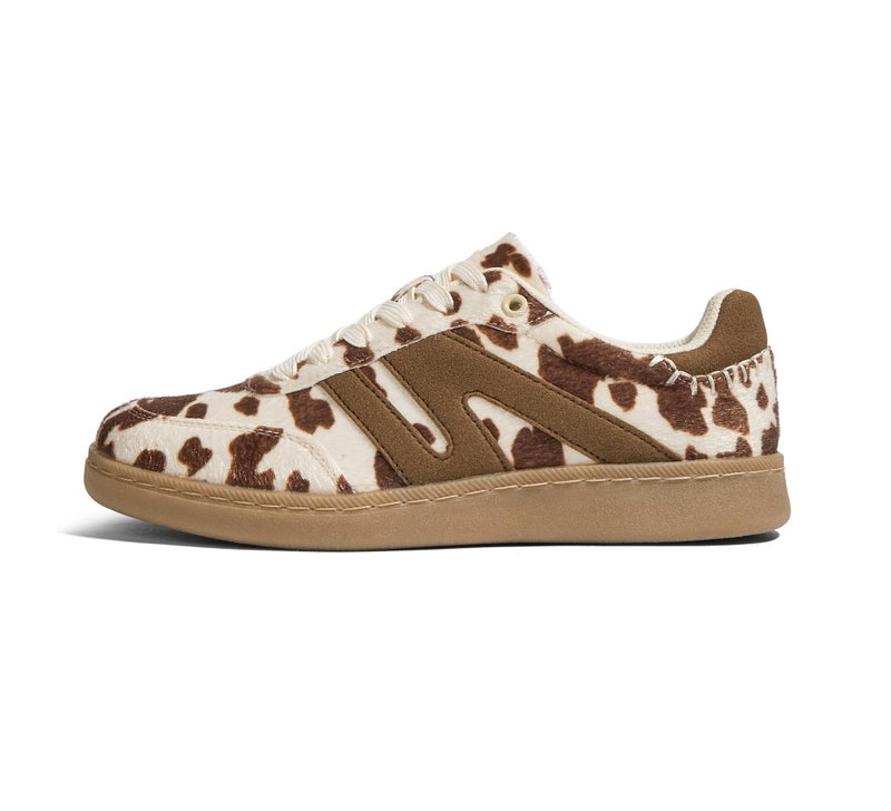 LUCKY STEP Women Classic Retro Gum Sole Fashion Sneakers Casual Tennis Skate Shoe Genuine Leather Walking Footwear Anti Slip Trainers(Brown Cow Print,10) - Image 1