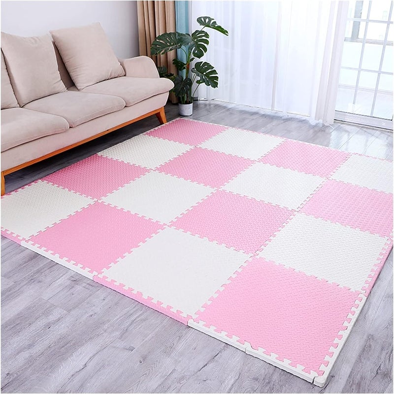 SIGNATRON Puzzle Flooring || Kids Interlocking Play mat || Shop Floor Mat || Kitchen Floor Mat || Pet Mat ||12 MM Thick (4 Tiles - 16 Square Feet, Pink - White) - Image 2