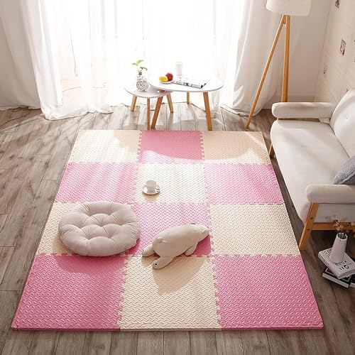 SIGNATRON Puzzle Flooring || Kids Interlocking Play mat || Shop Floor Mat || Kitchen Floor Mat || Pet Mat ||12 MM Thick (4 Tiles - 16 Square Feet, Pink - White) - Image 1