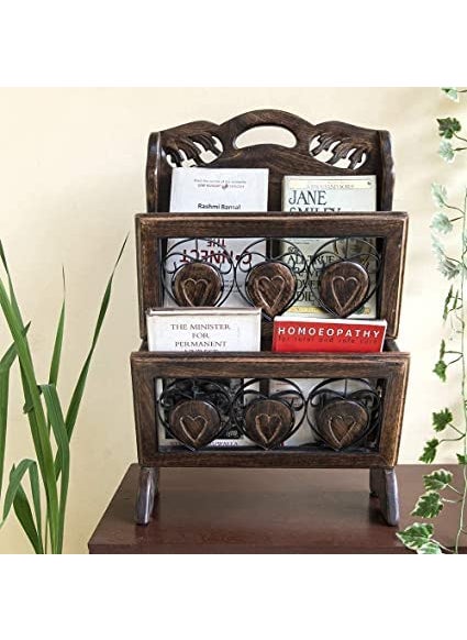 Handyytwwisst Handyytwwisst Wall Mounted Wooden 2 Tier MagazineLetter Newspaper RackHolder for Home and Office  - Image 1