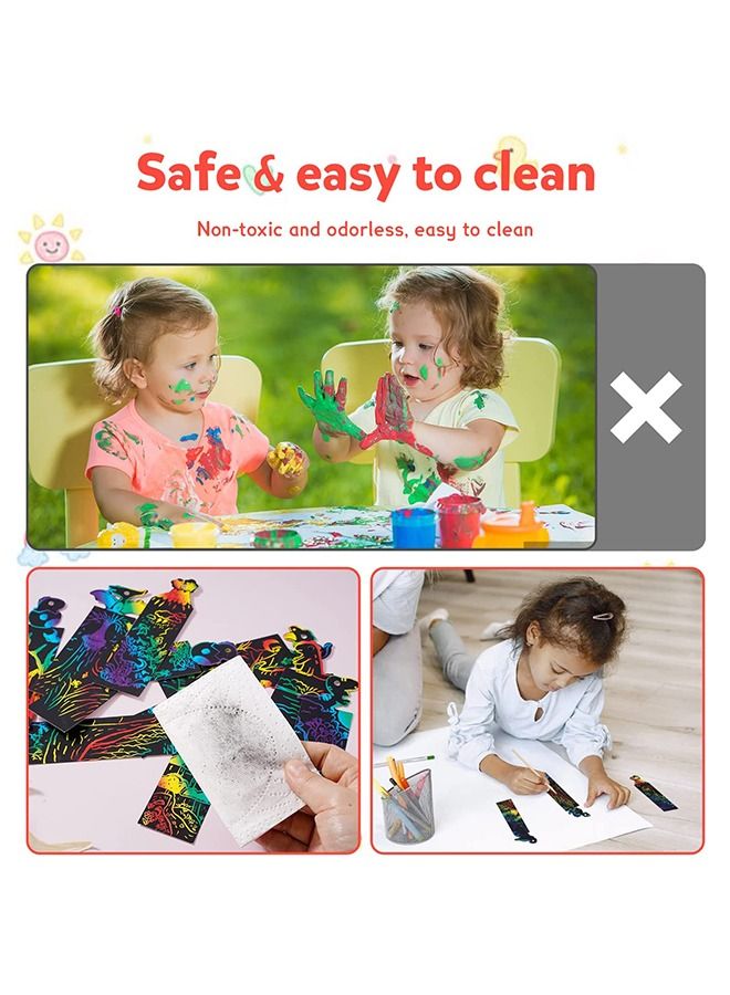 Animal Magic Scratch Art Bookmarks 48Pcs DIY Bookmark Crafts with 100 Pieces Colorful Ropes and 20 Pieces Wood Stylus
