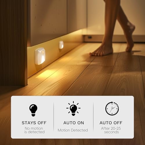 innofox 6-Pack Stick-on Motion Sensor Lights, Warm White LED Night Light, Stick-Anywhere Stair Lights, Closet Light, Battery Operated Wall Light for Kitchen, Hallway, Bedroom, Bathroom, Stairs - Image 5