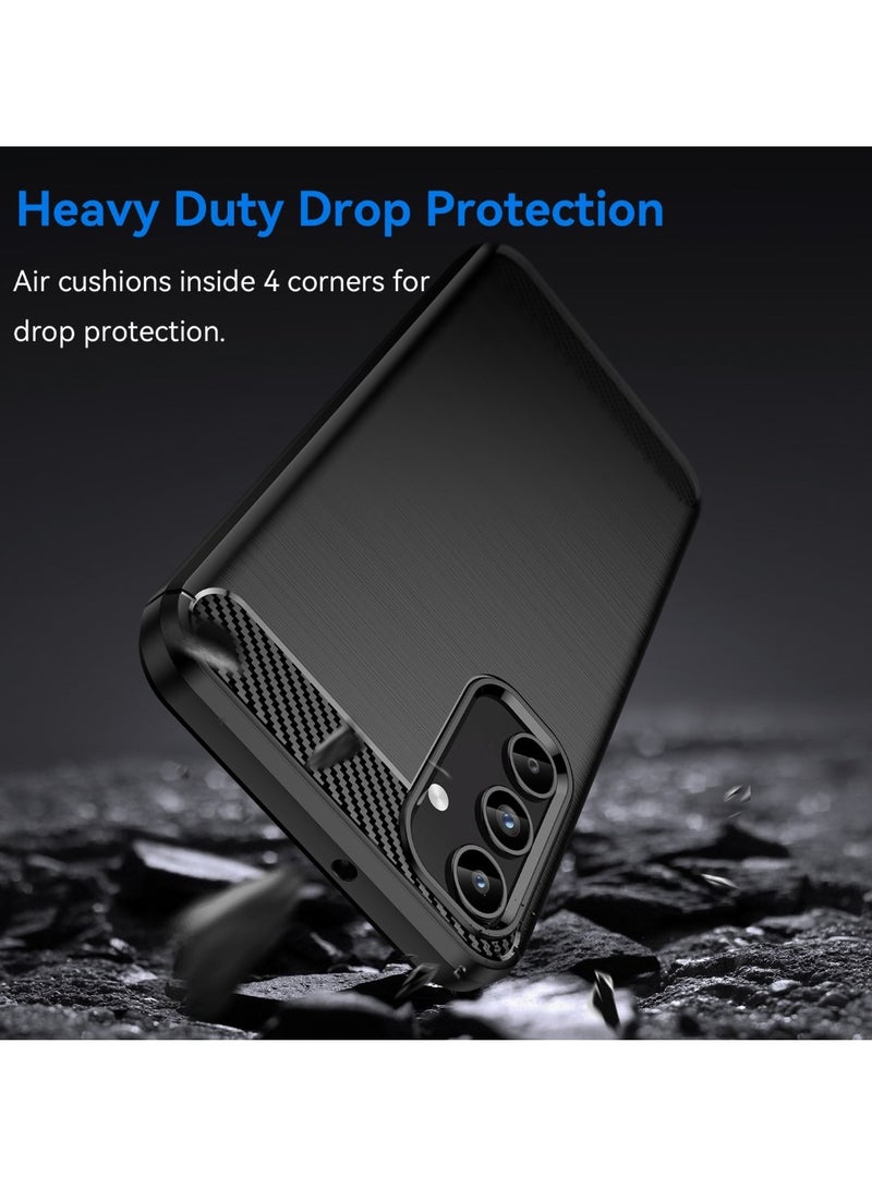 Samsung Galaxy A15 - Rugged Shield Protective Cover, Brushed Carbon Fiber Texture, Shockproof TPU, Anti-Slip, Elegant Thin, and Shock-Absorbing - Black - Image 2