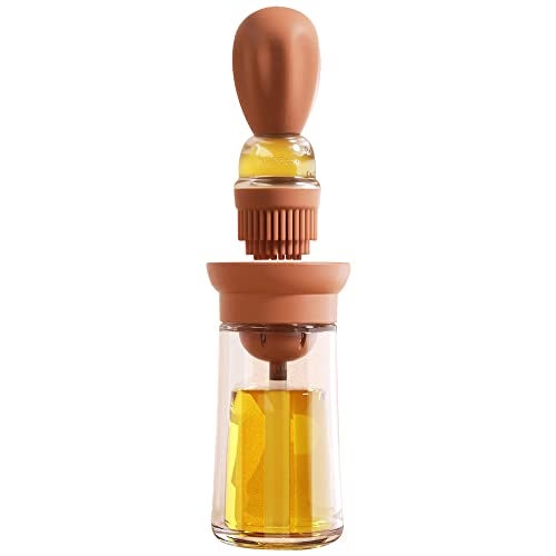 TINMIX Oil Dispenser with Brush  Glass Olive Oil Dispenser for Kitchen 2 IN 1 Oil Dispenser Bottle with Silicone Basting Brush for Cooking Vinegar Sauce BBQ Grill Frying TOB21 Red