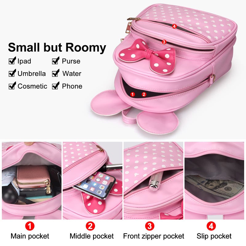 Dksyee Cute Little Girls Backpacks Mini Mouse Backpack Kids Backpack Small Backpack Purses Pink Leather Toddler Backpack Best Travel Bag Crossbody Purse Baby Backpack Preschool Backpack - Image 2