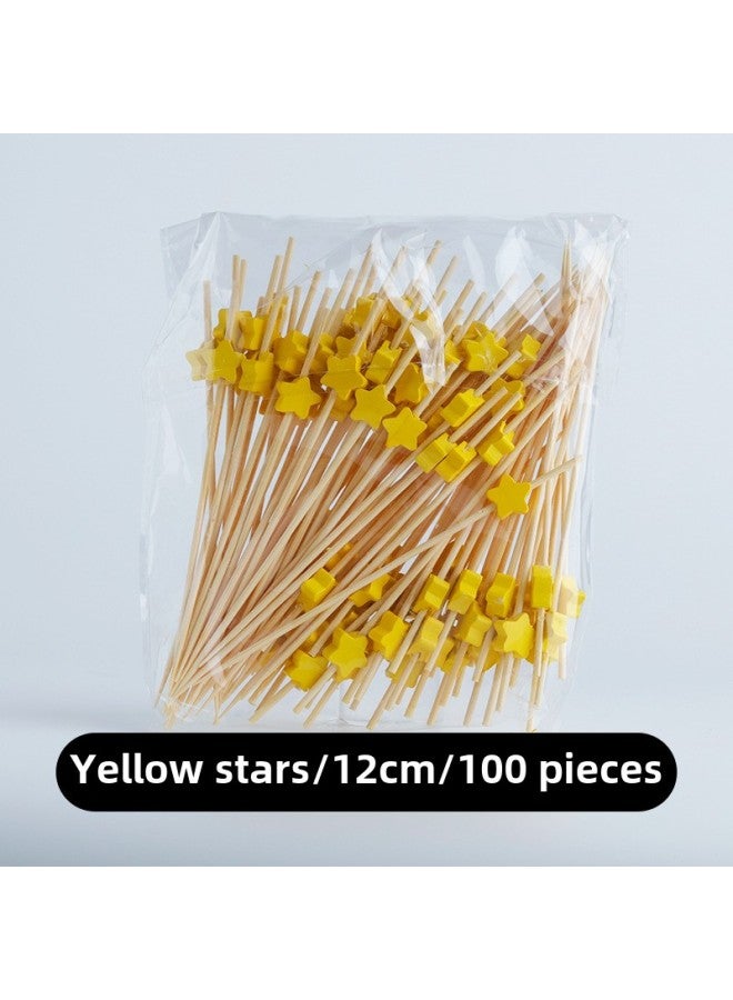 Disposable Fruit Fork Fruit Sticks Bamboo Sticks Flower Sticks Sugar-Coated Berry String Sticks Cocktail Sandwich Sticks Dessert Decoration-Color:Rose Red Yellow Stars 100  - Image 1
