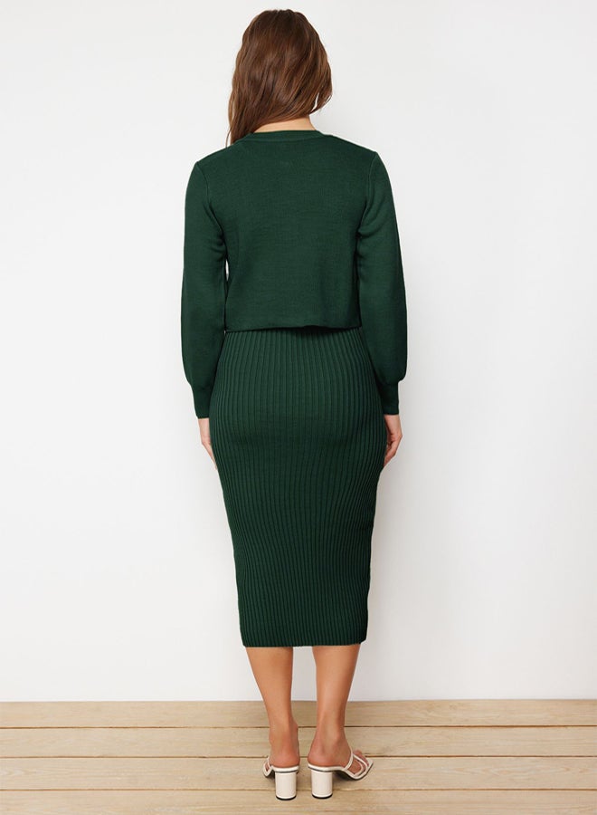 trendyol Emerald Green Midi Knit Basic Cardigan Dress - Image 5