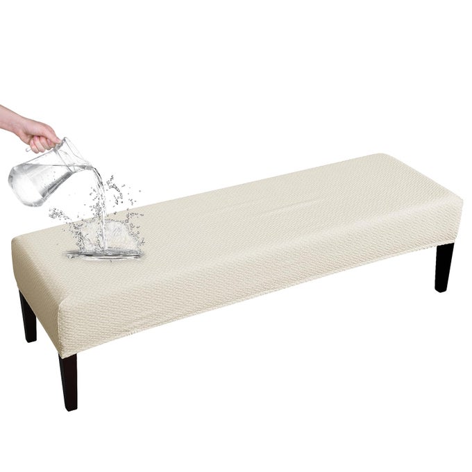 Dining Bench Cover Waterproof Beige 54inchLong Stretch Jacquard Kitchen Table Bench Slipcover Bench Seat Protector for Bedroom Washable Waterproof Jacquard FabricBeige