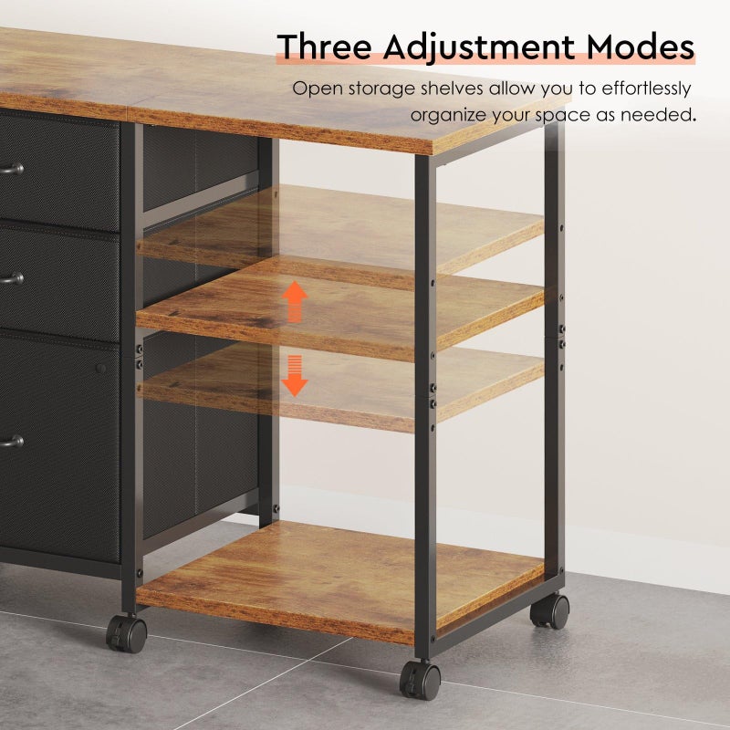 Maihail 3 Drawer File Cabinet with Wheels Rolling Printer Stand with Open Storage Shelf Fabric Lateral Filing Cabinet for Home Office,Rustic Brown - Image 5