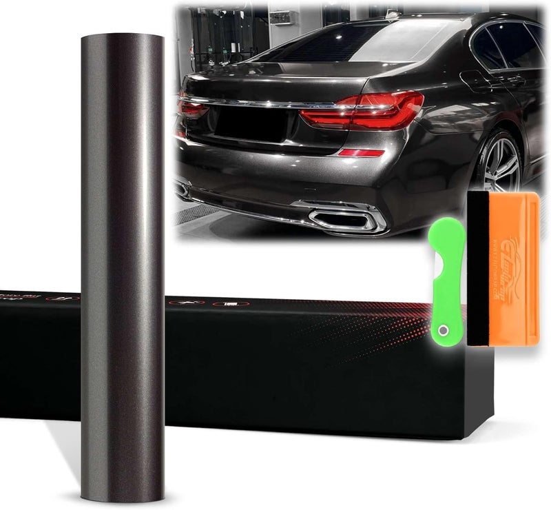 EZAUTO WRAP 12"x60" (1FTx5FT) Steel Gray PET Super Gloss Metallic High Glossy Vinyl Wrap Auto Car Sticker Decal Film Sheet Bubble Free Air Release Technology with Tool Kit - Image 1