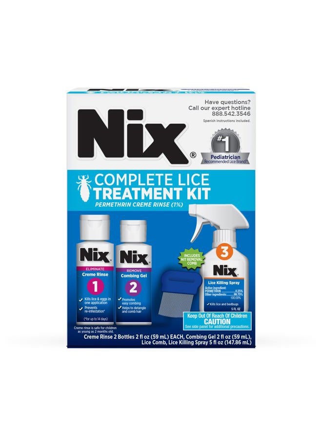 NIX Complete Lice Treatment Kit, Lice Treatment for Hair, Lice Spray for Home, Lice Comb - Image 1