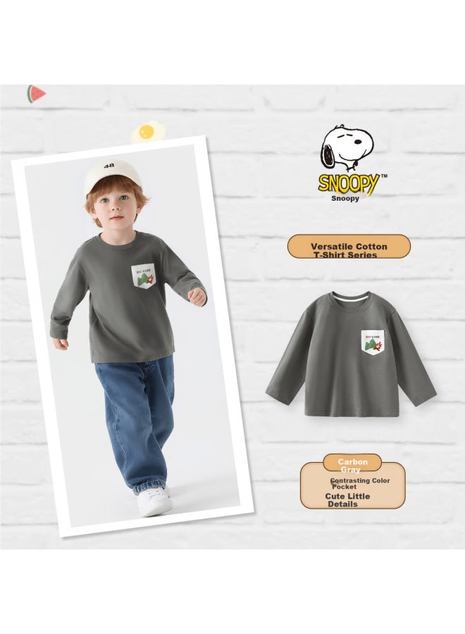 Snoopy Kids Spring And Autumn Pure Cotton Comfortable Fashion Long Sleeve T-shirt Uni Charcoal Gray Exploration 120
