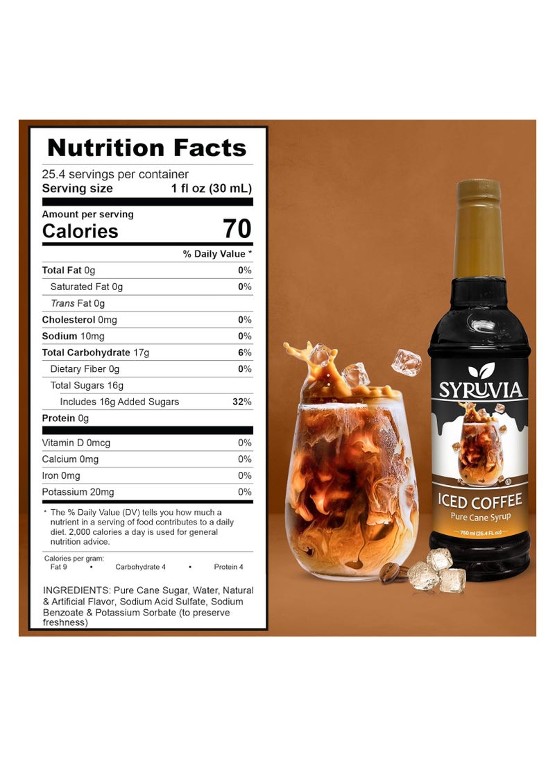 Syruvia Syruvia Iced Coffee Syrup - 750ml Premium Coffee Flavoring Syrup - Kosher Coffee Syrups, Gluten Free, No Coloring, Perfect for Drinks, Soda, Shakes, Desserts and More With Pump  - Image 2