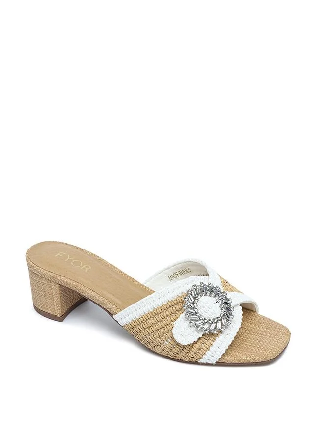فايور Crystal-Brooch Woven Block Mule MC 015