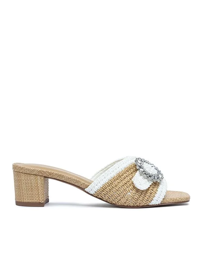 فايور Crystal-Brooch Woven Block Mule MC 015