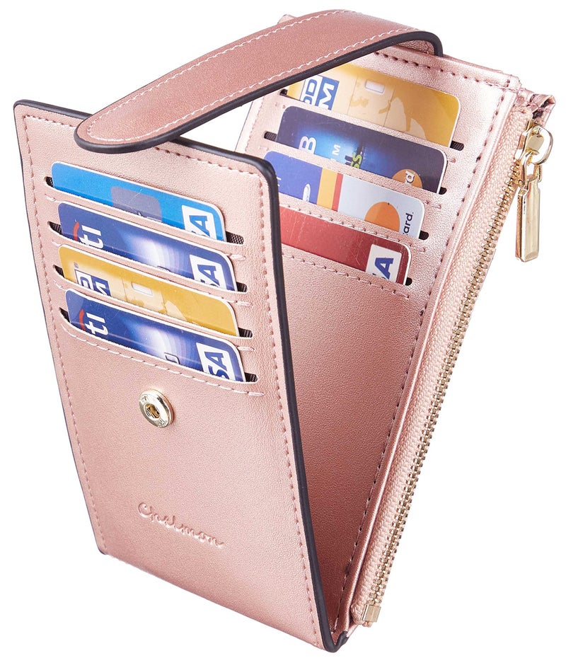 Chelmon Womens Wallet Slim RFID Blocking Bifold Multi Card Case Wallet with Zipper Pocket (Rose Gold CLassic) - Image 5
