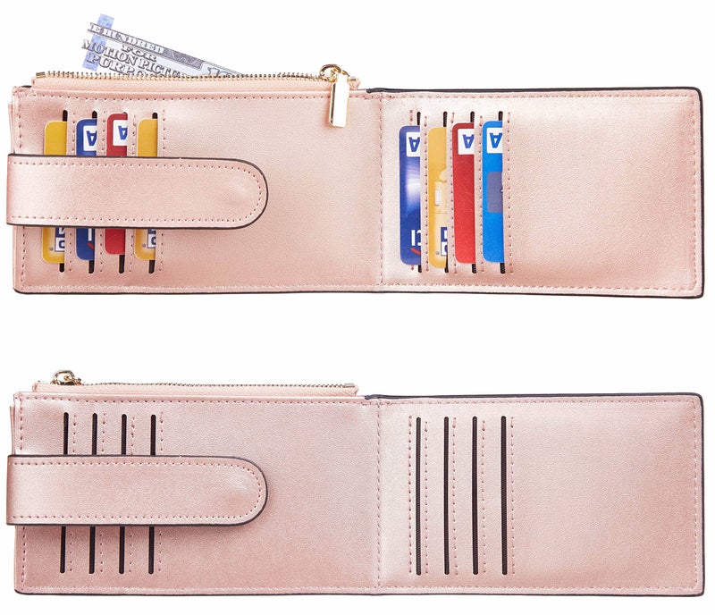 Chelmon Womens Wallet Slim RFID Blocking Bifold Multi Card Case Wallet with Zipper Pocket (Rose Gold CLassic) - Image 4