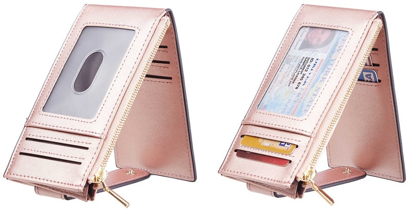 Chelmon Womens Wallet Slim RFID Blocking Bifold Multi Card Case Wallet with Zipper Pocket (Rose Gold CLassic) - Image 2