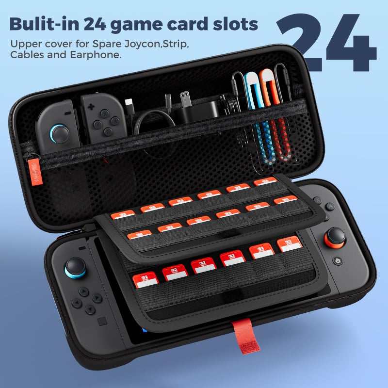 ProCase Carrying Case for Nintendo Switch 2 (2025) with 24 Game Card Slots, Hard Portable Travel Case Storage Bag Protective Pouch for 2025 Nintendo Switch 2 Console AC Adapter & Accessories -Black,L - Image 3