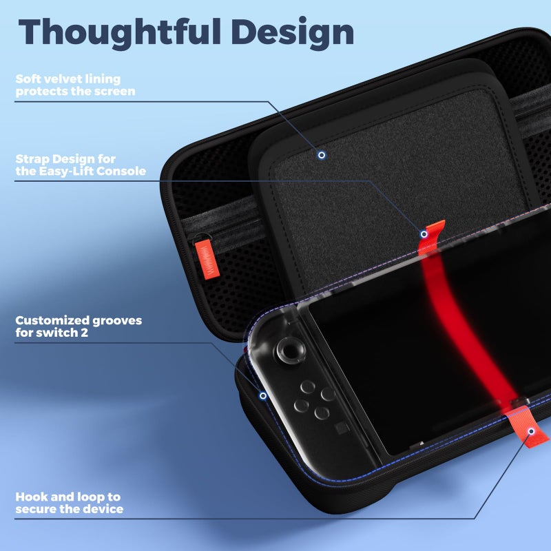 ProCase Carrying Case for Nintendo Switch 2 (2025) with 24 Game Card Slots, Hard Portable Travel Case Storage Bag Protective Pouch for 2025 Nintendo Switch 2 Console AC Adapter & Accessories -Black,L - Image 4