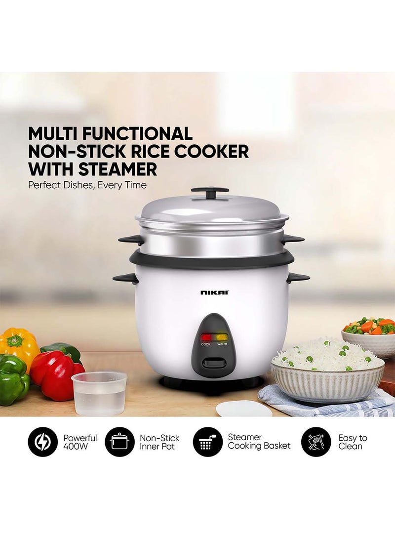 NIKAI 2-In-1 Rice Cooker With Steamer, Non-Stick Convenience Pot And Keep Warm Function For Flawless Meals, Detachable Cord, Cook, Steam, And Keep Warm With Ease And Efficiency 1 L 400 W NR701A White - Image 2