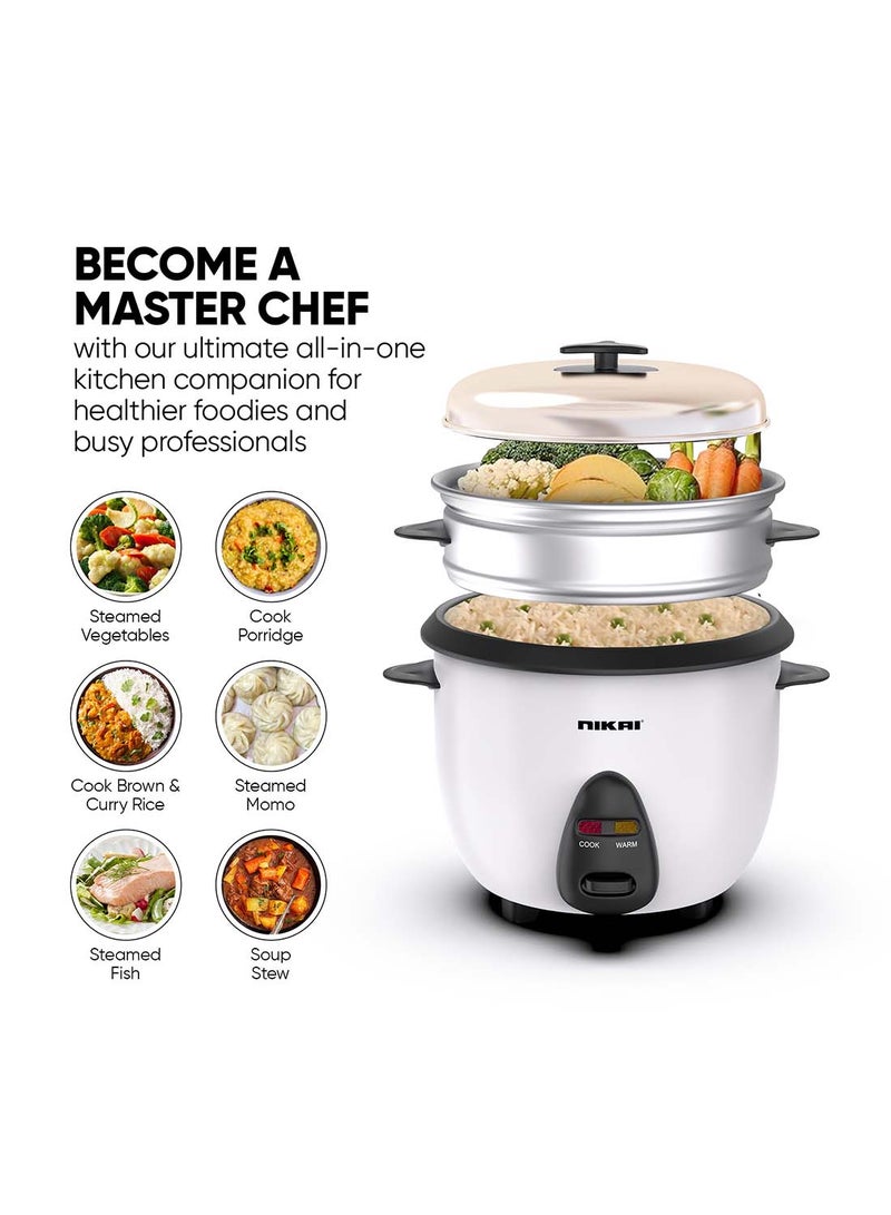 NIKAI 2-In-1 Rice Cooker With Steamer, Non-Stick Convenience Pot And Keep Warm Function For Flawless Meals, Detachable Cord, Cook, Steam, And Keep Warm With Ease And Efficiency 1 L 400 W NR701A White - Image 4