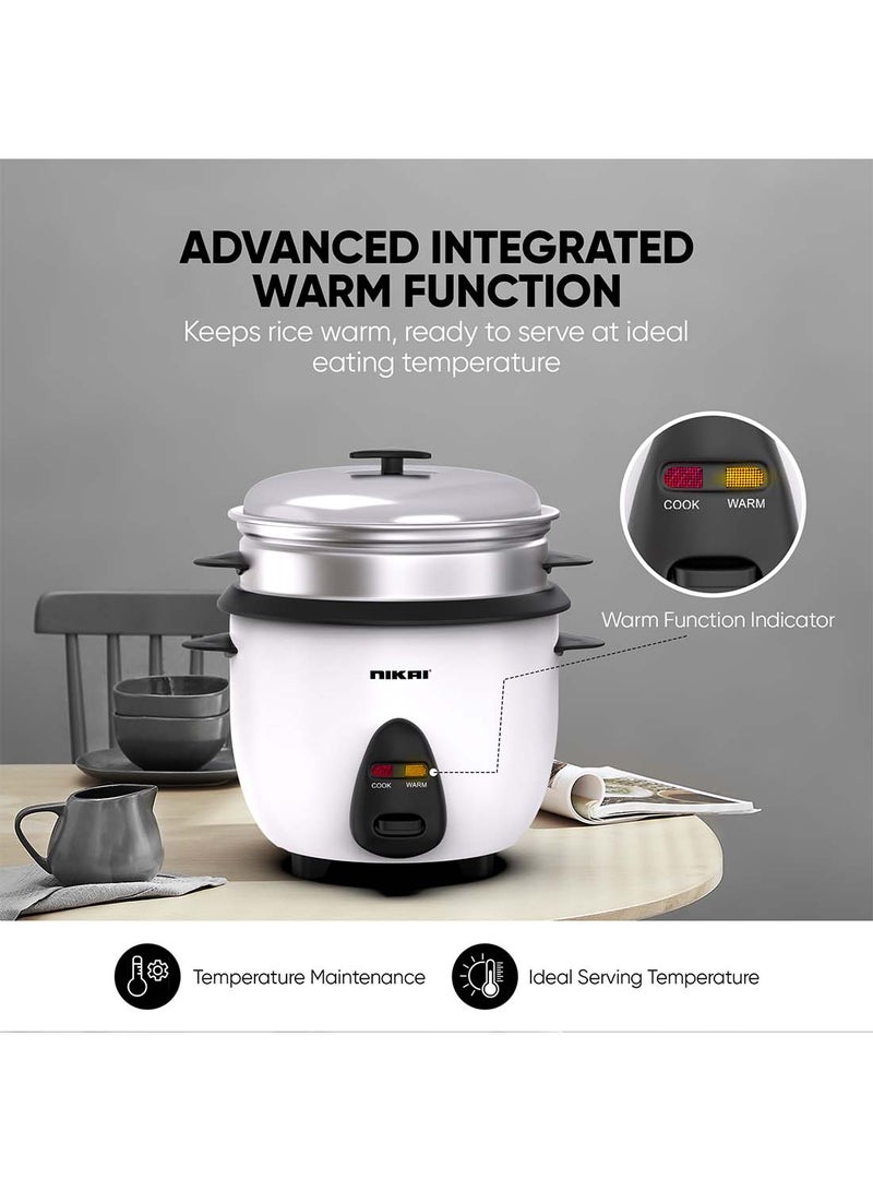 NIKAI 2-In-1 Rice Cooker With Steamer, Non-Stick Convenience Pot And Keep Warm Function For Flawless Meals, Detachable Cord, Cook, Steam, And Keep Warm With Ease And Efficiency 1 L 400 W NR701A White - Image 5