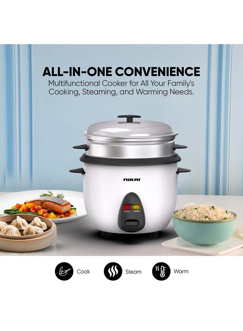 NIKAI 2-In-1 Rice Cooker With Steamer, Non-Stick Convenience Pot And Keep Warm Function For Flawless Meals, Detachable Cord, Cook, Steam, And Keep Warm With Ease And Efficiency 1 L 400 W NR701A White - Image 3