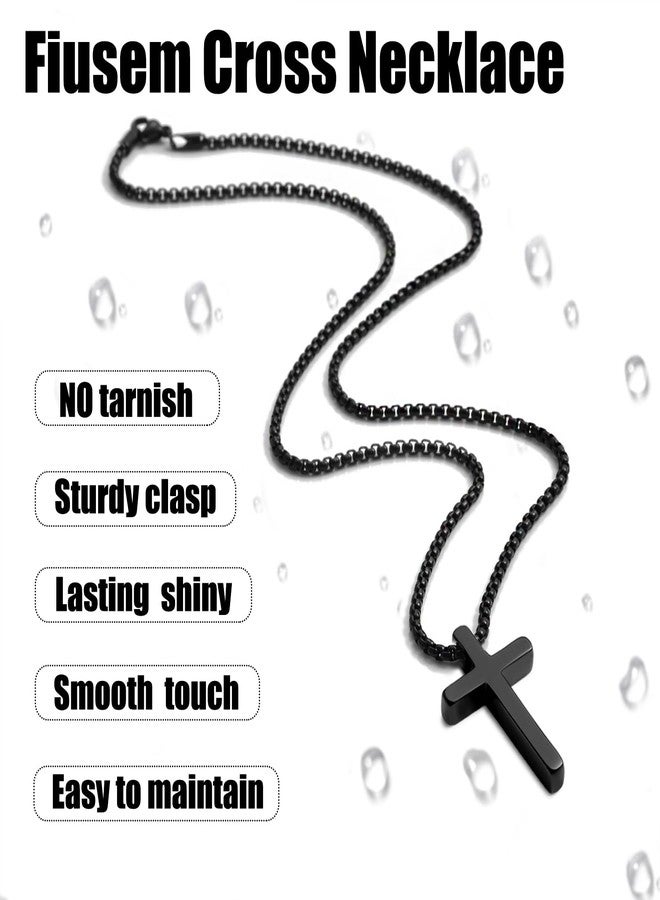 Fiusem Cross Necklace for Men, Silver/Gold/Black Mens Cross Necklaces with 2.5mm Cross Chain and Stainless Steel Cross Pendant, Box Chain 16-24 Inch, 20.0 Inches, Stainless Steel, No Gemstone - Image 4