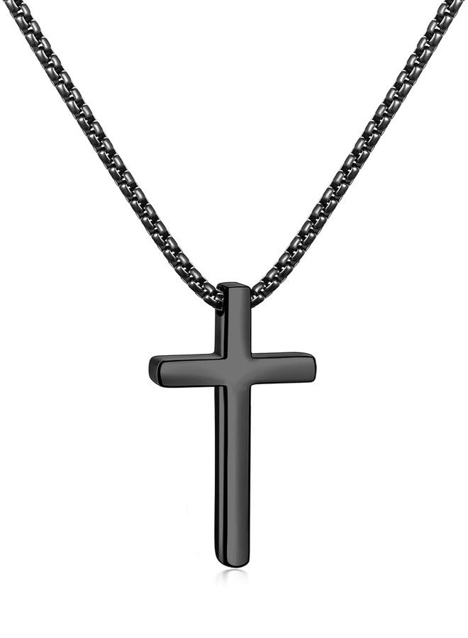 Fiusem Cross Necklace for Men, Silver/Gold/Black Mens Cross Necklaces with 2.5mm Cross Chain and Stainless Steel Cross Pendant, Box Chain 16-24 Inch, 20.0 Inches, Stainless Steel, No Gemstone - Image 1