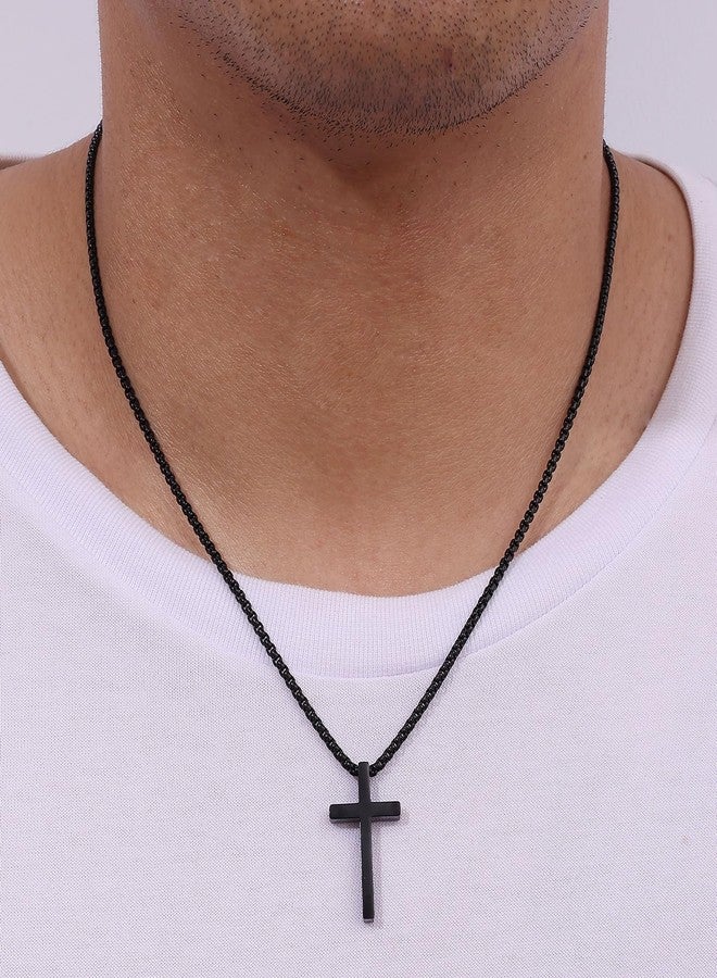 Fiusem Cross Necklace for Men, Silver/Gold/Black Mens Cross Necklaces with 2.5mm Cross Chain and Stainless Steel Cross Pendant, Box Chain 16-24 Inch, 20.0 Inches, Stainless Steel, No Gemstone - Image 2