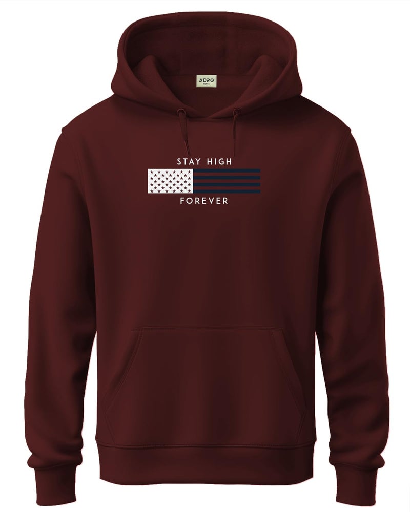 ADRO Men's Cotton Blend Neck Hooded Sweatshirt (H24-FLAG-MR_Maroon - Image 1