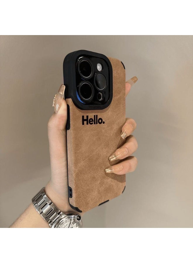 NIBEMINENT Hello Simple English Protective TPU Case Cover For iPhone 15 Pro Max, Brown