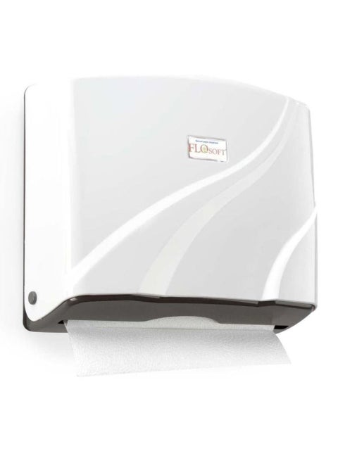 Flosoft Wall-Mounted Comercial Paper Towel Dispenser,Plastic Bathroom Hand Towel Dispenser with Lock Design, 200 Z-Fold Capacity,White.