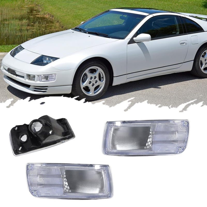 TurningMax For 1990 1991 1992 1993 1994 1995 96 Nissan 300ZX Z Z32 Front Bumper Inner Turn Signal Lights Housing Clear Lens 2612930P00 26129 30P00 2612930P00 2612430P00 26124 30P00 2612430P00