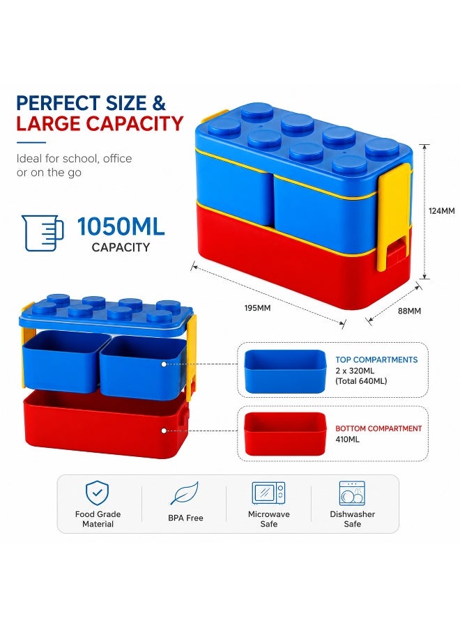 Toshionics 1050ml Building Block Lunch Box for Adults, Students & Office Use – Leakproof Plastic Food Container - Image 2