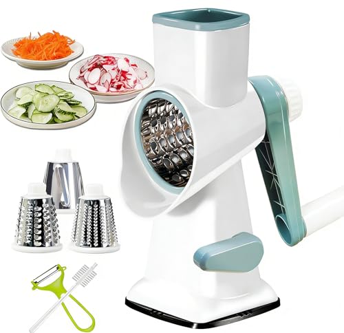 Dachenus Cheese Grater Rotary Cheese Grater,Versatile Cheese Shredder,Blades for Shredding, Grating, Slicing,Cheese Shredder with Suction Base and Cleaning Brush Kitchen Gift(white) - Image 1