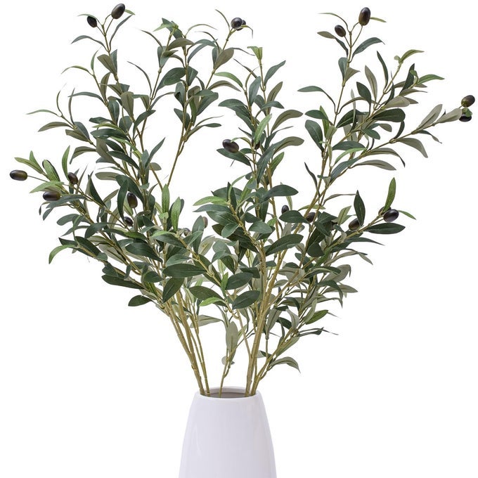 39 INCH ARTIFICIAL OLIVE BRANCH GREENERY STEMS FAKE PLANTS WITH 222 LEAVES FOR VASE FAUX OLIVE BRANCHES HOME DECOR INDOOR 2PCS