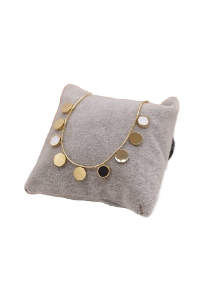 Generic Elegant Gold-Tone Disc Charm Bracelet, Stainless Steel , Black and White Accents 