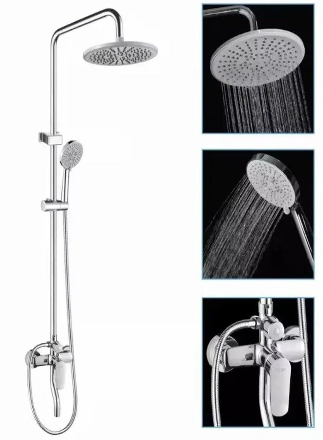 X-xonier® SS Shower Set 3-in-1 Height Adjustable Set with Overhead and 3 Modes hand shower, brass Moveable Tub spout Silver 1 year warranty - Image 1