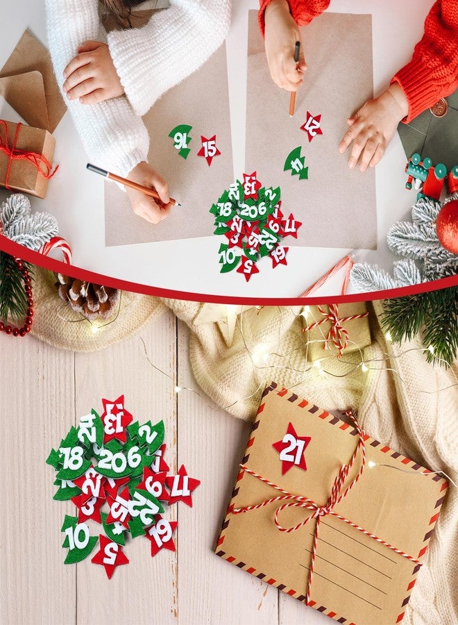 Marspark 24 Pcs Christmas Numbers Felt Stickers Advent Countdown Calendar Numbers Stickers Red White Green Stars and Tree for DIY Holiday Gifts Crafts Christmas Decorations - Image 5