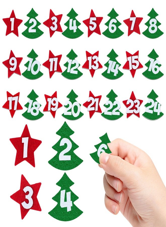Marspark 24 Pcs Christmas Numbers Felt Stickers Advent Countdown Calendar Numbers Stickers Red White Green Stars and Tree for DIY Holiday Gifts Crafts Christmas Decorations - Image 1