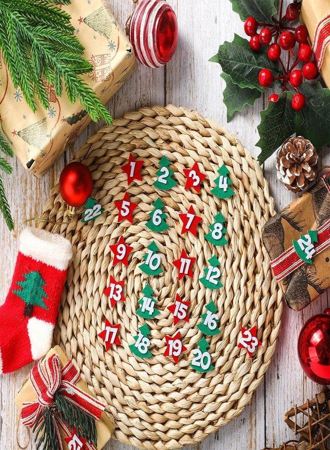 Marspark 24 Pcs Christmas Numbers Felt Stickers Advent Countdown Calendar Numbers Stickers Red White Green Stars and Tree for DIY Holiday Gifts Crafts Christmas Decorations - Image 3