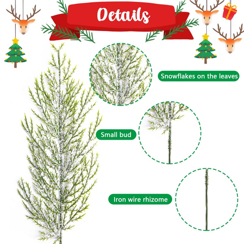 Alpurple 30 Pcs Christmas Snow Frosted Pine Branches- 13.5"" Snowy Artificial Pine Needles Branches Twigs- Greenery Ceder Sprigs Pine Picks Stems for Christmas Wreath Home Garden Decoration - Image 3