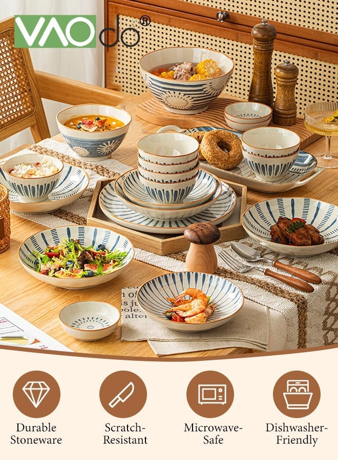 فاو دو مجموعة أواني طعام خزفية 32 قطعة، مجموعة أطباق وملاعق وأطباق، مجموعة أطباق بورسلين تكفي لـ 6 أشخاص، آمنة للاستخدام في الفريزر والميكروويف - Image 2